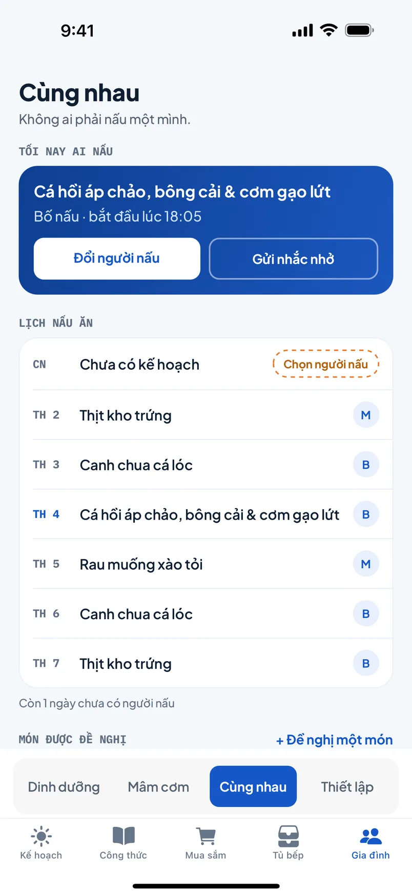 Màn hình Cùng nhau: ai nấu mỗi tối